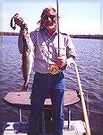 After only 1 year of tying Scott B. produces georgeous flies, including classic Salmon patterns!! He took this speckled seatrout on his lovely "Trout Special" streamer on 3/8/2001. Fishing the flats s